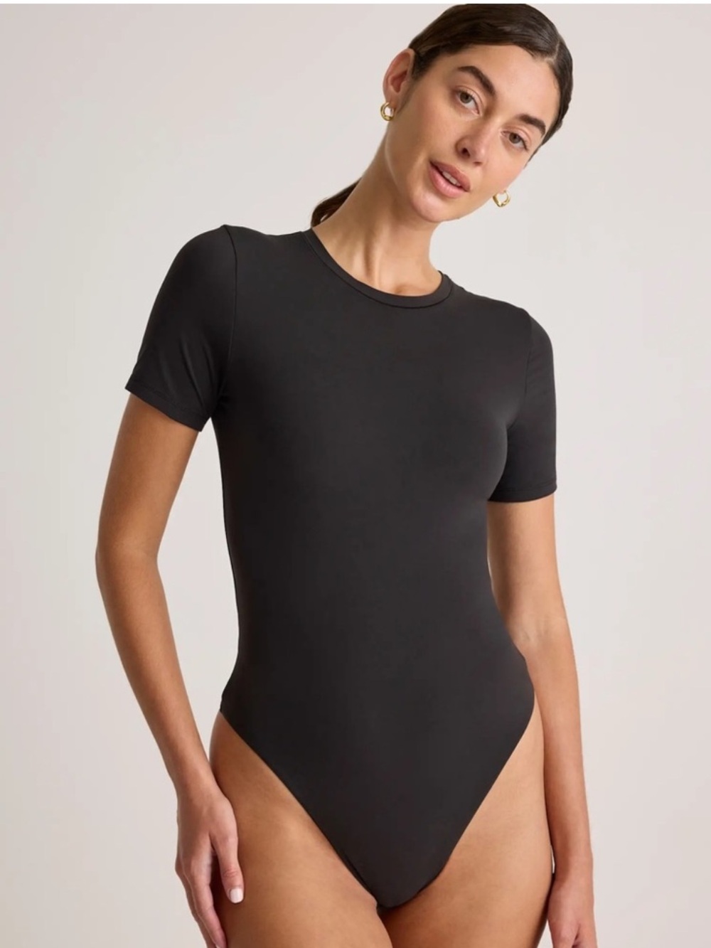 NWT QUINCE Second Skin T-Shirt Bodysuit Medium Black 0979